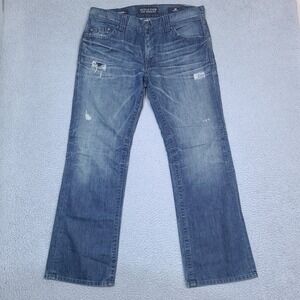 Affliction Jeans Mens 38x32 Blue Cooper Relaxed Boot‎ Cut Denim Distressed USA